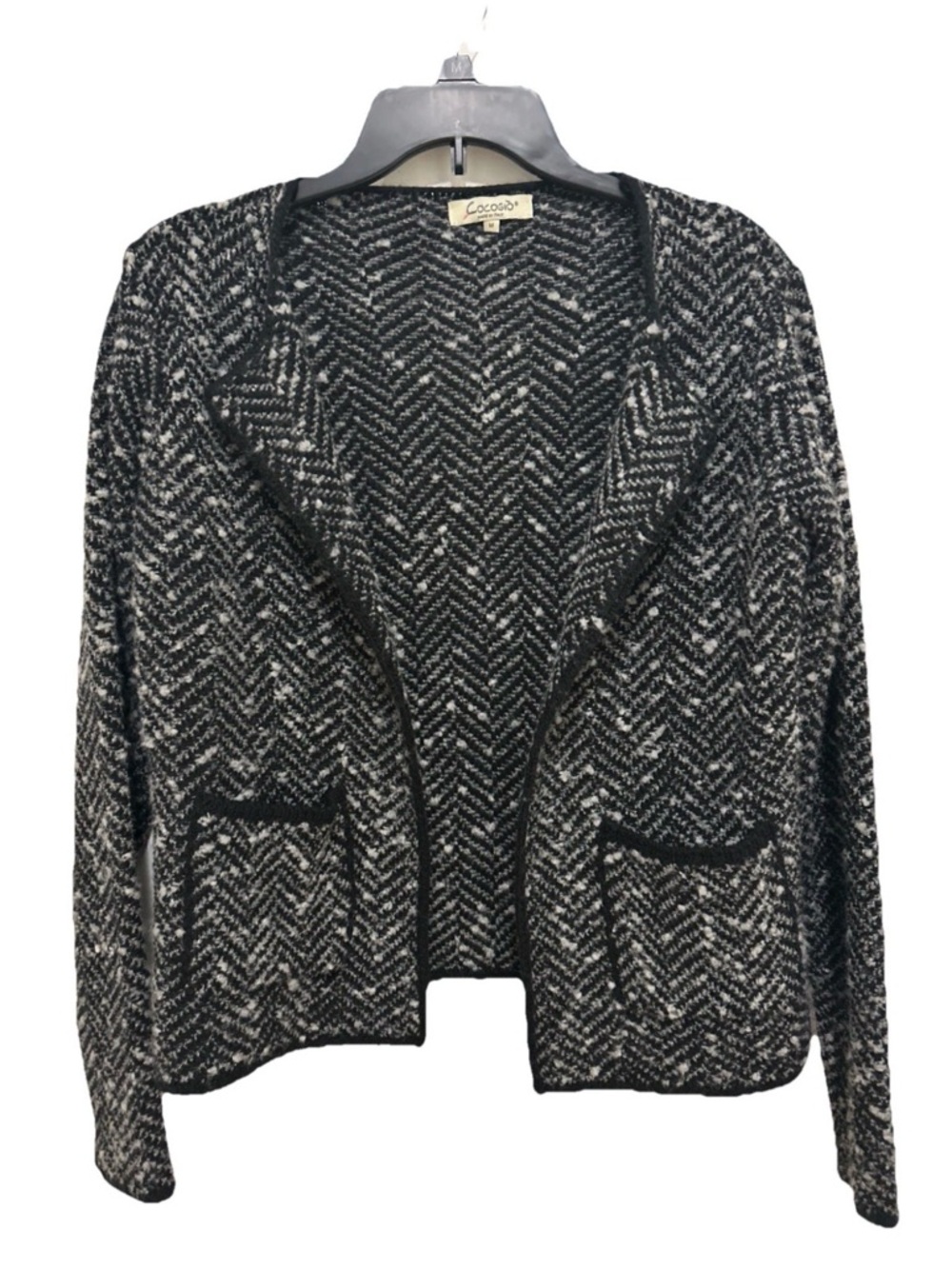 COCOGIO Black & Gray Herringbone Open Cardigan Sweater Jacket MEDIUM